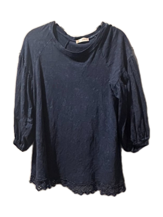 Altar'd State Tops - Altar'd State Navy Blue Lace Hem Boho 3/4 Sleeve Slub Knit Top Women's Small